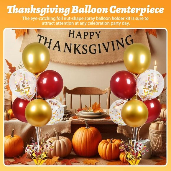 Thanksgiving Balloon Stands Table Centerpieces Red Gold Confetti Kit for 4 Table - Picture 3 of 8